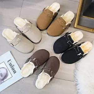 여성용 실내 사무실 작업실 털 안감 실내화 슬리퍼