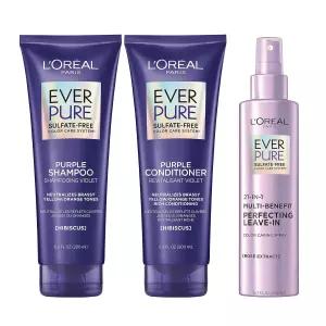 로레알 파리 퍼플 샴푸 컨디셔너 및 컬러 케어링 스프레이 세트