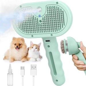 털갈이를 위한 강아지 브러시 고양이 브러시, 강아지용 반려동물용 스팀 헤어 제거 빗 그루밍, 긴 단발 정전기 방지 자가 청소 그루밍 도구로 느슨한 털 제거, 녹색