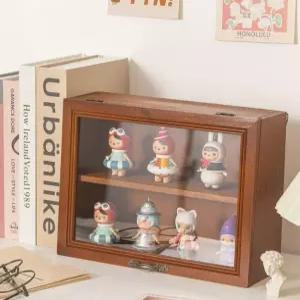 빈티지 장식장 미니 레트로 수납장 낮은 원목 거실 찻잔 틈새 코너 전면 향수 진열장