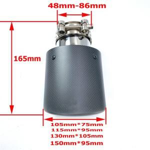 1개의 타원형 경사진 자동차 배기 팁 무광 카본 로그 없는 파이프 스테인리스 머플러 범용 더블