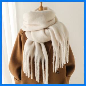 여성용 겨울 스카프 캐시미어 따뜻한 솔리드 파시미나 담요 랩 여성용 두꺼운 부드러운 부판다 큰 태슬 숄