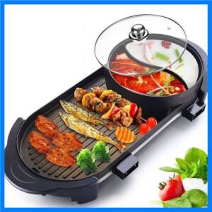 110V/220V 2IN1전기 바베큐 그릴 핫팟 다기능 쿠커 1350W 논스틱 5단 온도 조절 무연 샤부 팬