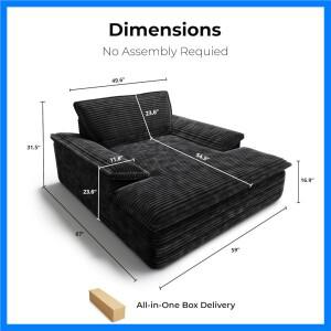 플러시 코듀로이 소재 소파베드, 슬리퍼 소파 겸용 독서 의자, 클라우드 59인치 대형 실내용 쉐즈롱 체어