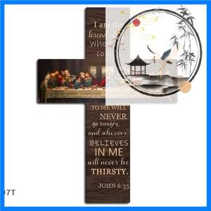 생명의 빵 최후의 만찬 장면 나무 간판 십자가 벽 장식 플라크 가정 펜던트 카드 성경 구절 벽걸이