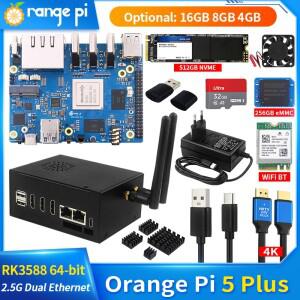 Orange Pi 5 Plus용 듀얼 이더넷 옵션 아크릴 케이스, 구리 방열판, Rockchip RK3588, 4GB, 8GB, 16GB RAM,