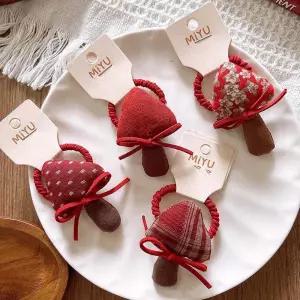 여아용 귀여운 빨간 버섯 탄성 헤어 밴드 머리핀 패션 빈티지 크리스마스 헤드 액세서리 1 개