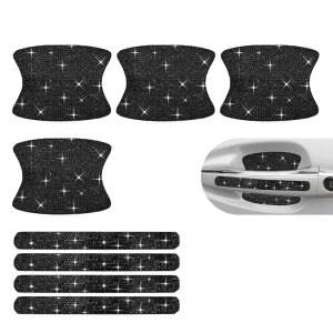 윈터록 8PCS 블링 카 도어 핸들 보호대, 반짝이는 오토 볼 보호 스티커, 크리스탈 라인스톤 스크래치 자동차 보호대 장식 커버(블랙)