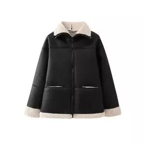 여사친 겨울 캐주얼 가죽 코트 무스탕 퍼일체형 루즈핏 BE3