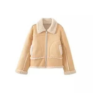 가을 여친 무스탕 가죽 코트 점 세무 퍼 일체형 칼라넥 BE3