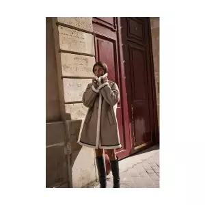 여성용 롱 가을 가죽 무스탕 퍼 코트 BE3