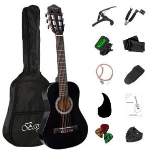 BESYOU 30인치 블랙 초급 어쿠스틱 기타 스타터 패키지 학생 / 기타 (긱 백, 스트랩, 2개의 픽, 엑스트라 스트링, 일렉트로닉 튜너 포함).