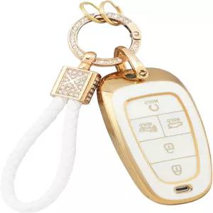 키체인 블링 귀여운 5 버튼 자동차 리모컨 케이스 쉘 전체 커버 현대 쏘나타 산타 오닉 넥쏘 TPU 골드