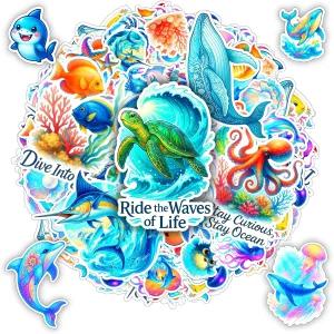 베타나스 100 PCS 오션 스티커 팩 바다 동물 비닐 재미있는 돌고래 고래 거북이들이 하드햇 범퍼카 물병