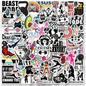 110PCS 피트니스 스티커 귀여운 역도 스포츠 비닐 방수 데칼 체육관 소년 물병 노트북 생일 파티 선물 용품