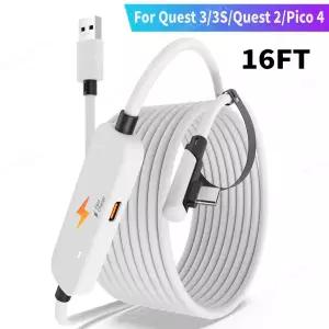 호환 메타 퀘스트 33S퀘스트2 피코4 스팀VR 용 16피트 고속 충전 VR 링크 케이블 전선가리개  충전 포트 US