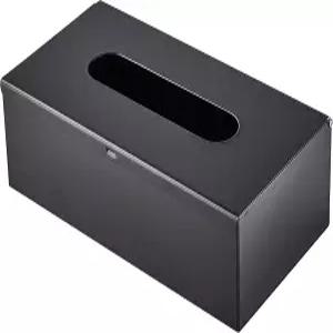 JunSun 직사각형 티슈 박스 커버 홀더 냅킨 보관함 화장실 침실용 화장대-스테인리스 스틸 매트 블랙