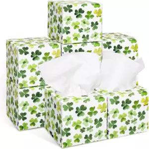 애니디자인 9Pcs 세인트 패트릭 데이 페이셜 티슈 큐브 박스 그린 수채화 샴록 클로버 스퀘어 커버