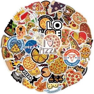 52개 피자 스티커 팩 귀여운 카툰 그래피티 비닐 방수 데칼 물병 노트북 휴대폰 스케이트보드 스크랩북