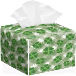 세인트 패트릭 데이 티슈 박스 커버 클로버 스퀘어 가죽 케이스 홀더 페이셜 페이퍼 정리함 탁상용 스탠드