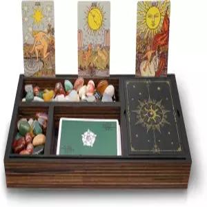 타코트 카드 홀더가 있는 나무 크리스탈 트레이 위칸 용품 및 도구 마법 제단 페간 타로 장식 마녀 선물