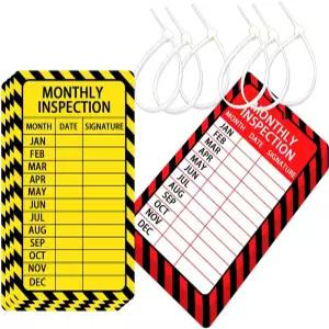 실내 실외용 지퍼 타이가 조절 가능한 안전 월간 점검 기록 스티커 및 소화기 태그 60개 3x5인치