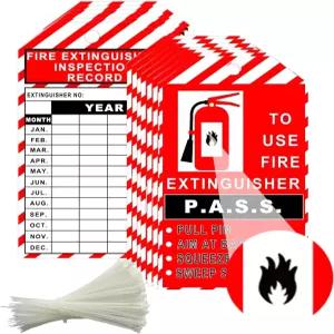 25팩 월간 소화기 점검 태그 조정 가능한 와이어 타이 포함 4년 기록 - 실내 실외 소화기용 3.25 x 5.75