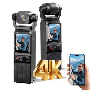 4K 브이로그 카메라 미니 액션 및 핸드헬드 비디오 카드 180 바디 오디오 안정화 소형 캠, 캠코더, 64GB 발렌타인 회전 여행용 u2018용 포켓 카메라, 터치 포브 스크린, 기능,