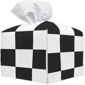 티슈 박스 커버 홀더 - 흑백 사각 가죽 종이 정리 디스펜서 가정용 욕실 조리대 카 오피스용 테이블탑 장식