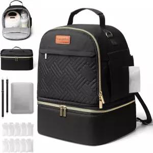 스펙트라 S1 S2용 대형 유방 펌프백 젤 스팩 10개와 방수 매트가 포함된 이중 레이어 탈착식 우유 쿨러백