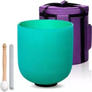 사운드텔로 그린 F 노트 하트 차크라 8인치 쿼츠 크리스탈 싱잉 볼 힐링 마인드풀 명상 요가 사운드 배스