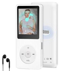 [미국배송] 블루투스 MP3 플레이어 64GB 스피커가 있는 미니 음악 플레이어 알람 시계 FM 라디오 녹음 기능 최대 128GB 메모리 저장 확장 이어폰 포함