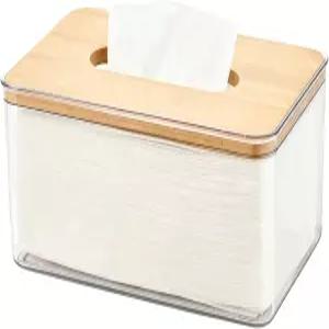 티슈 박스 커버 직사각형 대나무 뚜껑이 있는 투명 홀더 건조 시트 크리넥스 냅킨 페이셜 디스펜서