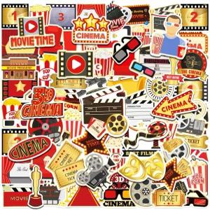 100pcs 영화의 밤 테마 방수 비닐 스티커 - 노트북 물병 스케이트보드 선물로 영화 장식 및 파티 혜택 제공