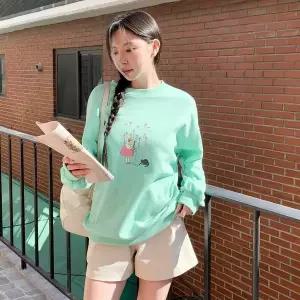 [하프클럽/옷자락]여자 봄 가을 간절기 벌룬 소매 루즈핏 프린팅 맨투맨