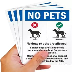 스마트사인(4팩) 7인치 x 5인치 반려동물 출입 금지 개나 편안함/감정 지원 동물 스티커 라벨 슈퍼스틱 가