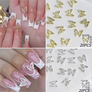 참장식 미니 나비 네일 3D 반짝이는 아몰리 쥬얼리 골드 실버 크리스탈 다이아몬드 보석 8mm 20