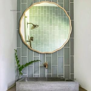 현대식 욕실 거울 벽걸이형 원형 꽃잎 모양 화장 LED 레트로 복고풍 엔틱 스마트 가정 호텔 장식 C N