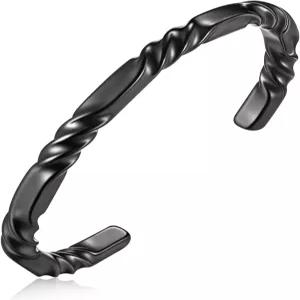 히사탄 스테인리스 스틸 남성 커프 팔찌 미니멀 트위스트 쿨 앤티크 레트로/실버/블랙 오픈 메탈 뱅글
