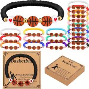 에케이션 20세트 농구 팔찌 선물 파티 시니어 나이트 선물을 위한 영감 카드와 함께 구슬 팀 선호 스포츠