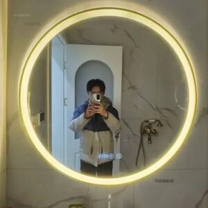 현대적인 알루미늄 합금 욕실 거울 LED 조명 세면대 벽걸이형 원형 화장실 스마트 김서림 방지