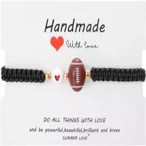 다인티 조절 가능한 남녀 공용 축구 럭비 야구 브레이드 스포츠 팔찌 카드 핸드메이드 구슬 볼 참 여성