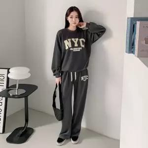 여성 NYC 레터링 맨투맨 일자바지 트레이닝 세트 츄리닝 셋업 -WPST0476- 봄 가을