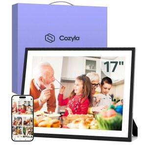 Cozyla 17인치 대형 디지털 액자 WiFi AI 강화 무료 무제한 저장 월 마운트 앱을 통해 사진 및 비디오 공유 스마트 전기 슬라이드쇼 디스플레이 매트