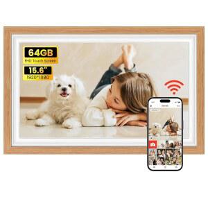빅아수오 디지털 액자 15.6인치 프레임 64GB 대형 WiFi 전자 사진 1920 x 1080 IPS FHD 터치스크린 부모님과 조부모님을 위한 최고의 선물 순간을 공유합니다