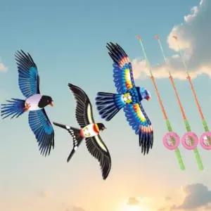 낚시 연 얼레 독수리 앵무새 세트 가벼운 간편 낚시대 새모양 연날리기 3