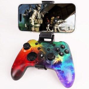 스위치 1&2, iOS, Android, PC, TV, Tesla용 Wzui ov 게임 컨트롤러 - 조절 가능한 별빛, 휴대폰 홀더 및 USB 어댑터가 있는 블루투스 USB-C 유선 게임패드