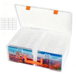 사진 보관함 5 x 7 인치, 칸막이가 있는 18 개의 내부 케이스, 손잡이가 투명한 무산 보관 용기, 스티커, 공예품, 우표용 정리함 공예품