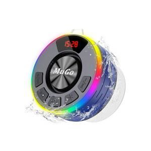 Mugo 샤워 블루투스 스피커 방수 IPX7, 360 HD 스테레오 사운드 욕실 5.3(RGB 조명, 흡입 컵 및 마이크 포함), 가정용/파티/야외용 미니 라디오