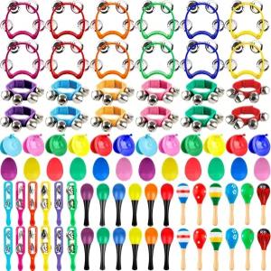 플라스틱 휴대용 탬버린 벨 12개를 포함한 84개의 셰이커 악기 세트 12개 컬러 심벌 24 마라카스 손목